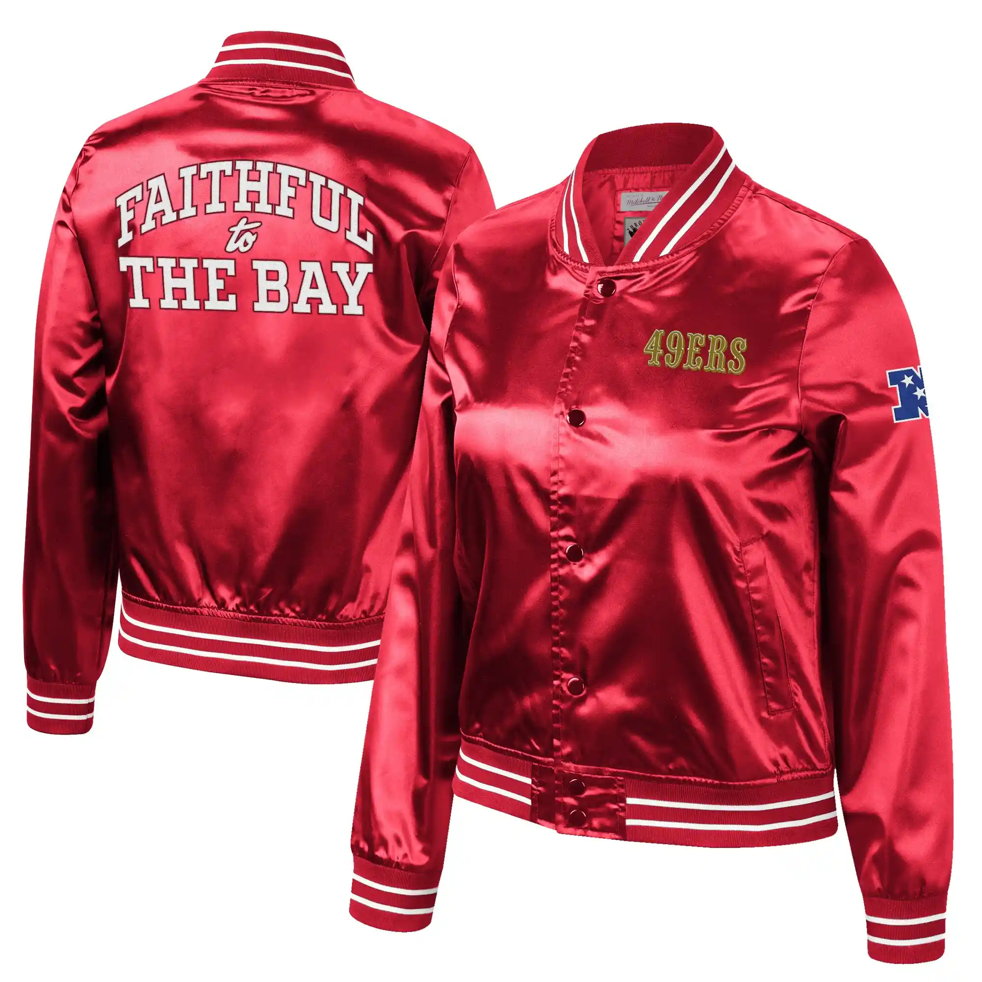 Women's San Francisco 49ers Heavyweight Full-Zip Red Satin Varsity Jacket - Image 3