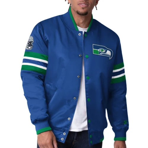 Seattle Seahawks Scout Royal Satin Varsity Jacket