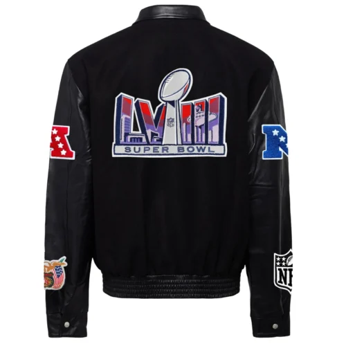 Alternative view of Super Bowl Black Wool & Leather Varsity Jacket