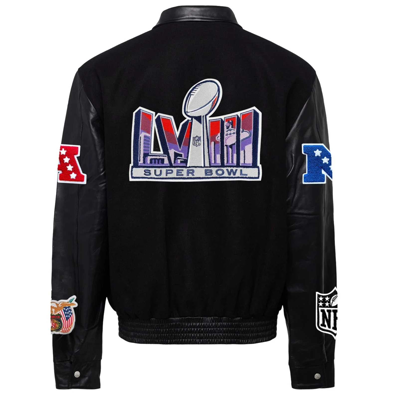 Super Bowl Black Wool & Leather Varsity Jacket - Image 2