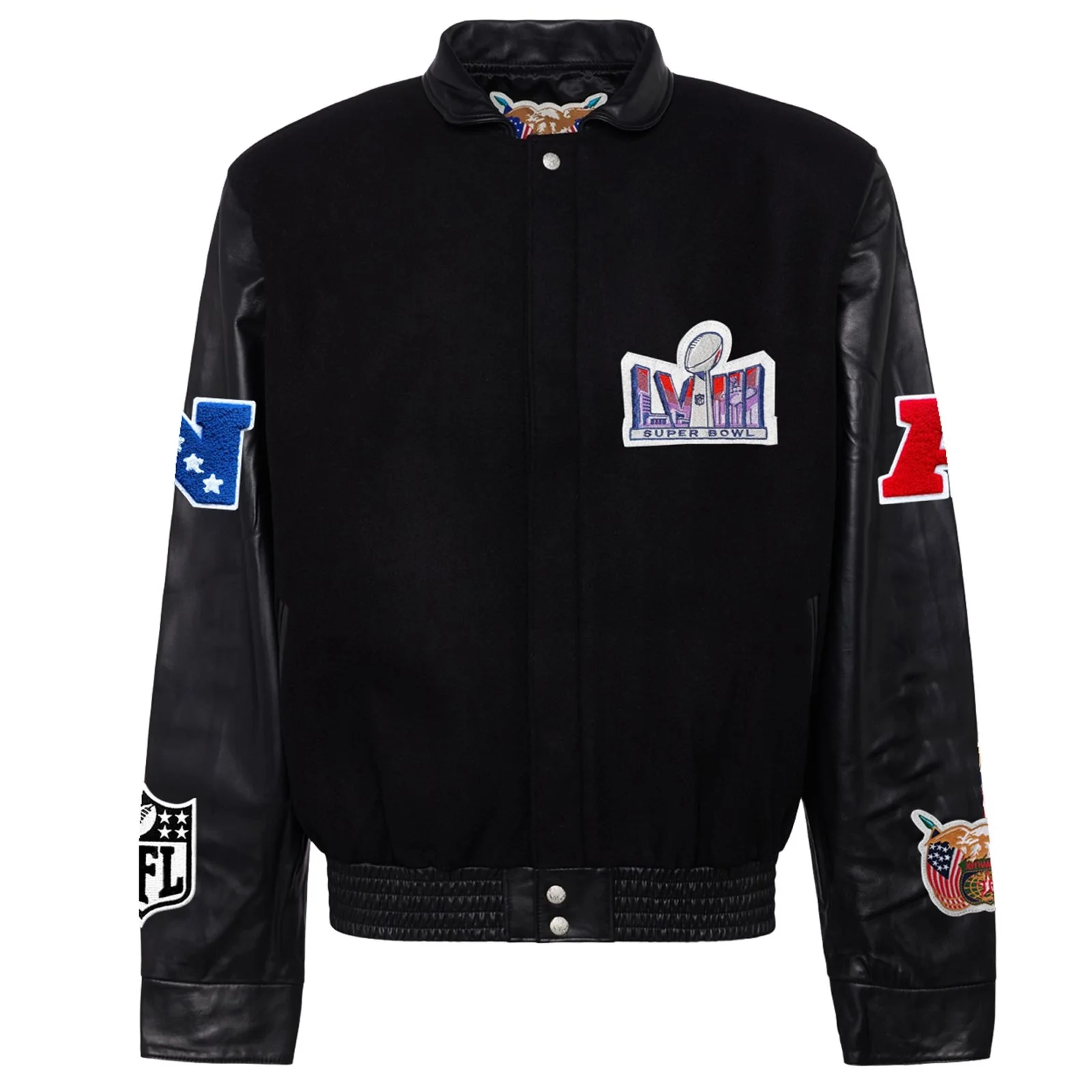 Super Bowl Black Wool & Leather Varsity Jacket