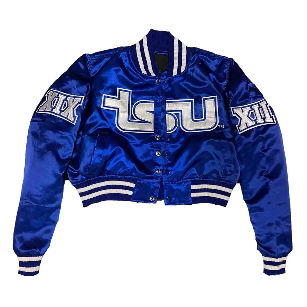 Woman's Tennessee State Tigers Remix Blue Satin Varsity Jacket