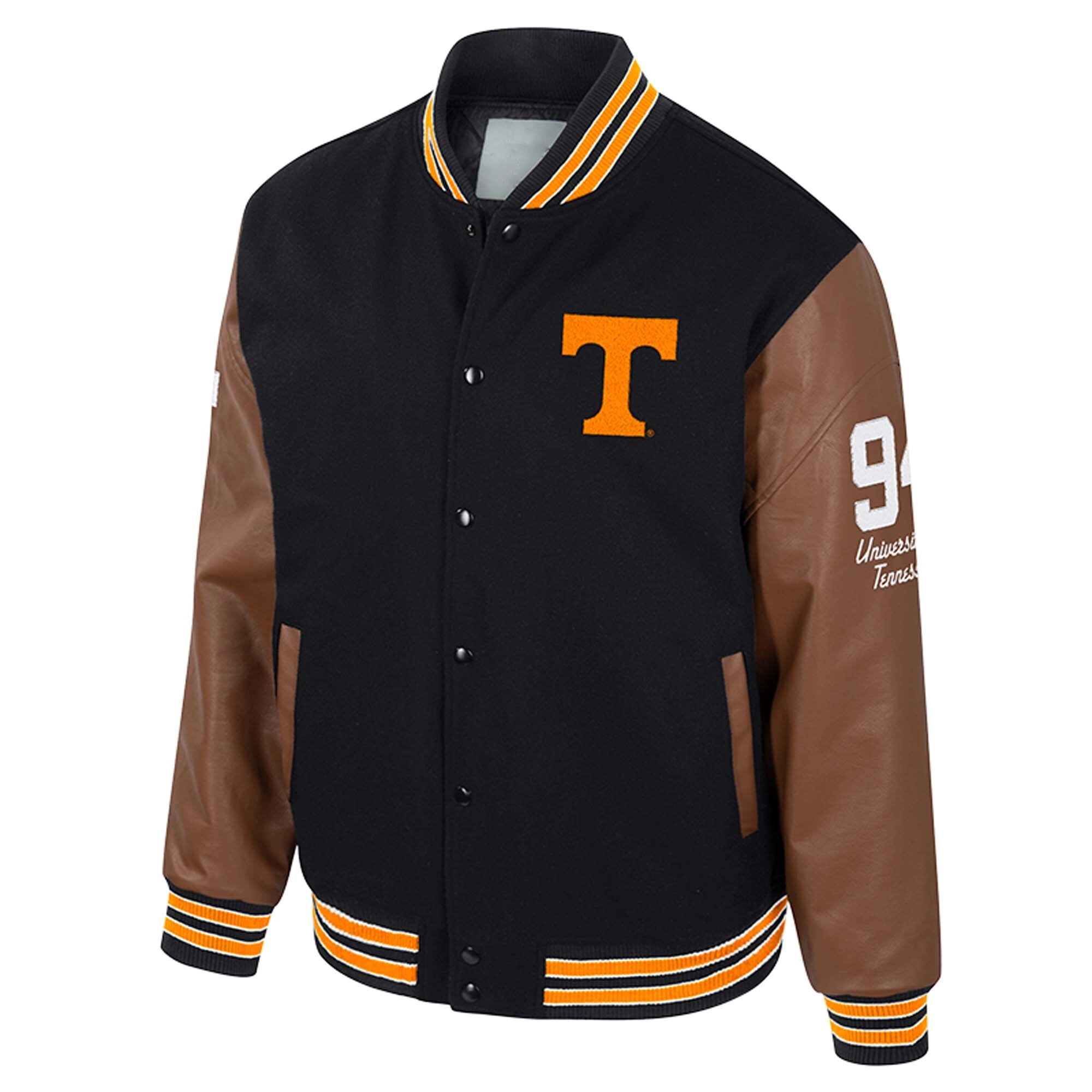 Tennessee Volunteers Colosseum Letterman Wool & Leather Full-Snap Black/Brown Varsity Jacket