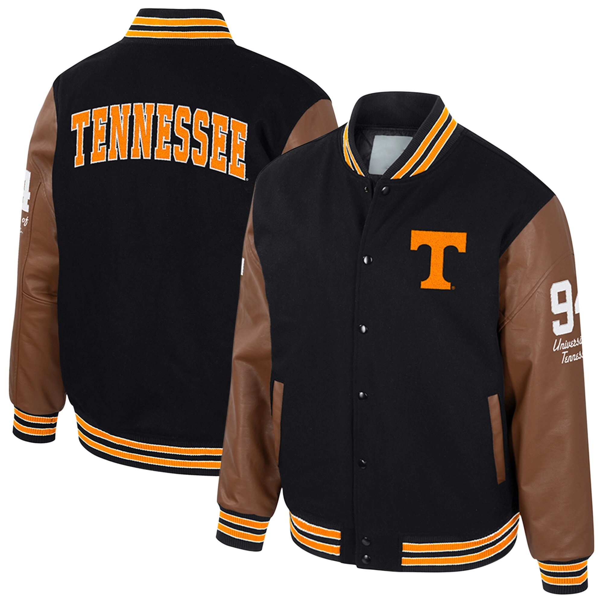 Tennessee Volunteers Colosseum Letterman Wool & Leather Full-Snap Black/Brown Varsity Jacket - Image 3