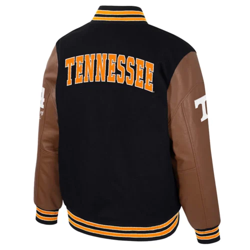 Alternative view of Tennessee Volunteers Colosseum Letterman Wool & Leather Full-Snap Black/Brown Varsity Jacket