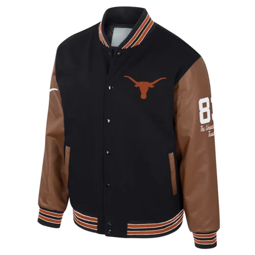 Texas Longhorns Colosseum Letterman Wool & Leather Full-Snap Black/Brown Varsity Jacket