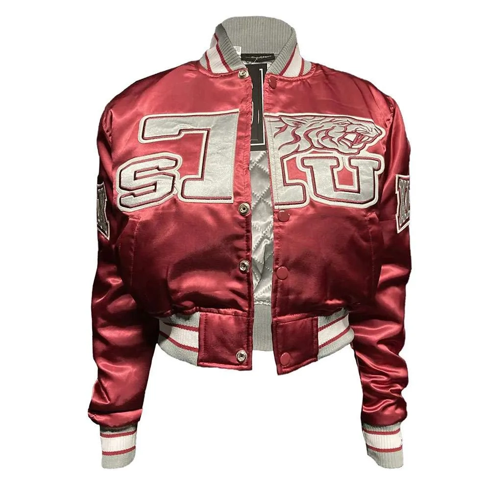 Women's Texas Southern Tigers Remix Burgundy Satin Varsity Jacket