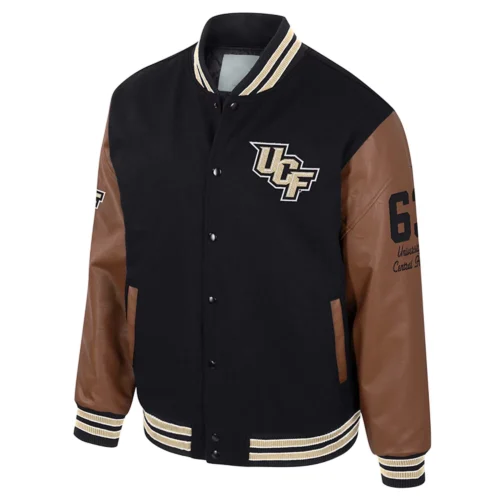 UCF Knights Colosseum Letterman Wool & Leather Full-Snap Black/Brown Varsity Jacket