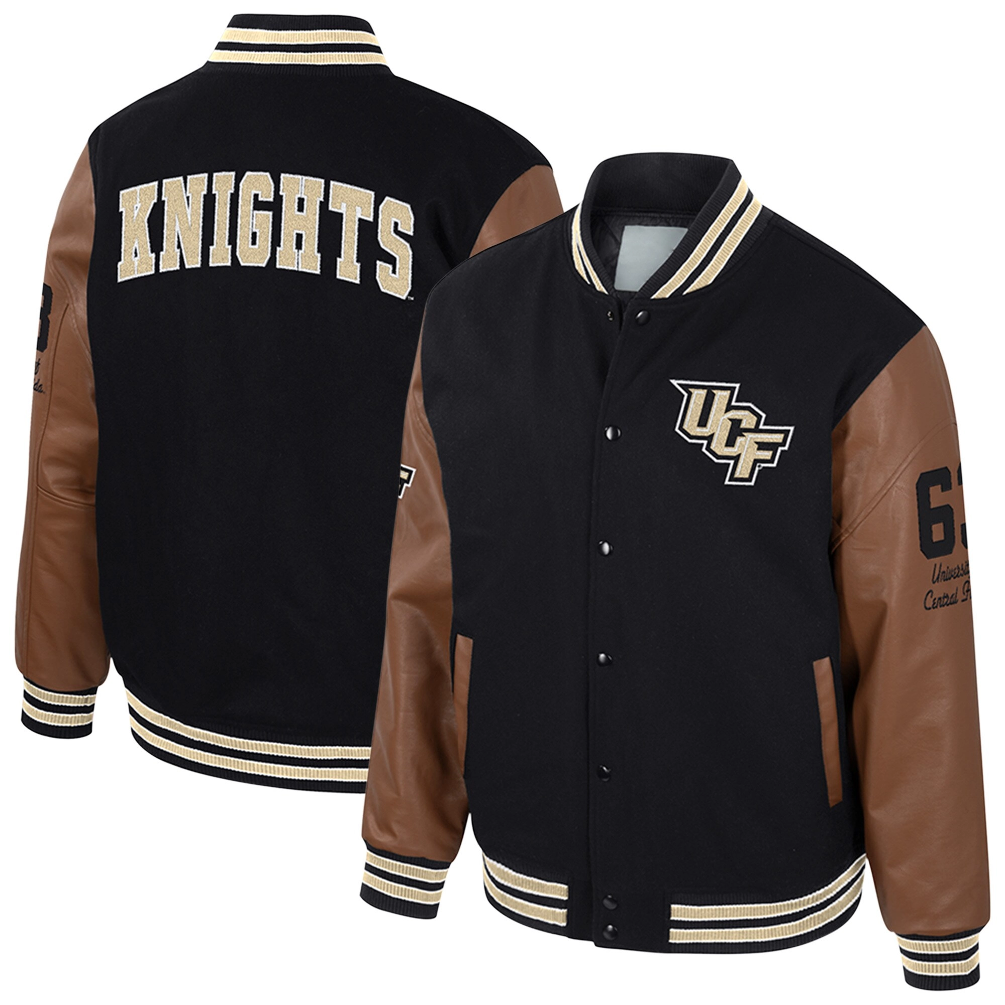 UCF Knights Colosseum Letterman Wool & Leather Full-Snap Black/Brown Varsity Jacket - Image 3