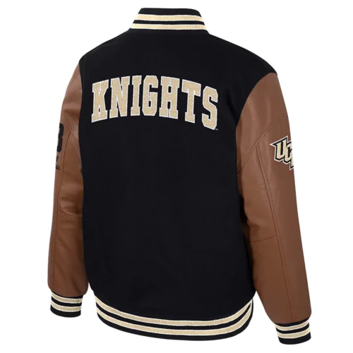 Alternative view of UCF Knights Colosseum Letterman Wool & Leather Full-Snap Black/Brown Varsity Jacket
