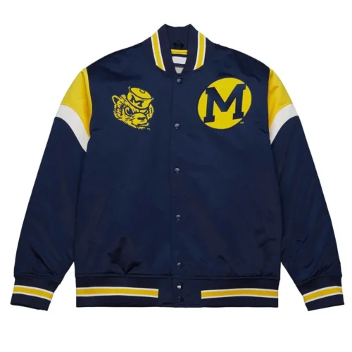 Michigan Wolverines Cooperstown Heavyweight Full-Snap Navy Satin Varsity Jacket