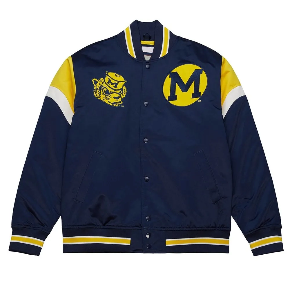 Michigan Wolverines Cooperstown Heavyweight Full-Snap Navy Satin Varsity Jacket