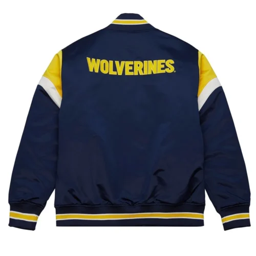 Alternative view of Michigan Wolverines Cooperstown Heavyweight Full-Snap Navy Satin Varsity Jacket