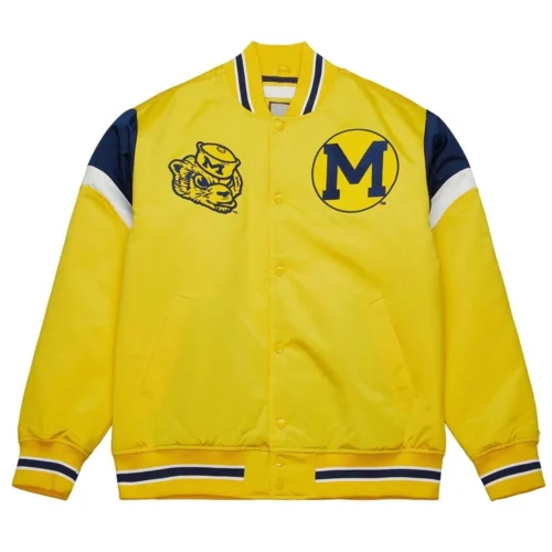 Michigan Wolverines Cooperstown Heavyweight Full-Snap Yellow Satin Varsity Jacket