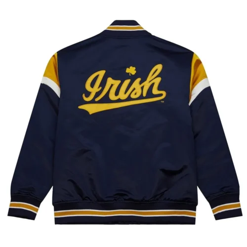Alternative view of Notre Dame Fighting Irish Cooperstown Heavyweight Full-Snap Navy Satin Varsity Jacket