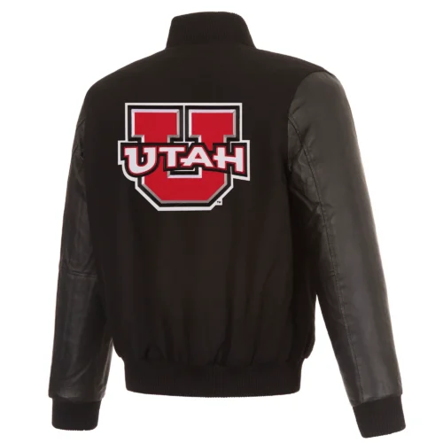Alternative view of Utah Utes One Color Black Wool & Leather Varsity Jacket