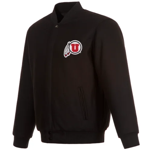 Utah Utes One Color Full Wool Black Varsity Jacket