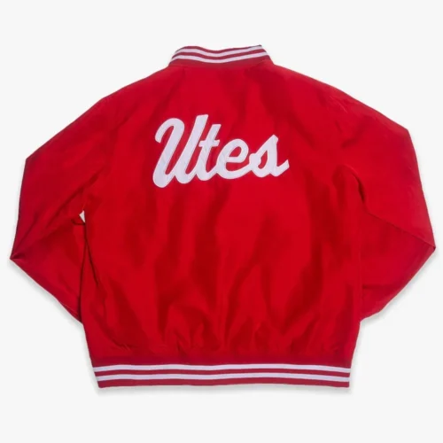 Alternative view of Utah Utes Script Bomber Red Satin Varsity Jacket