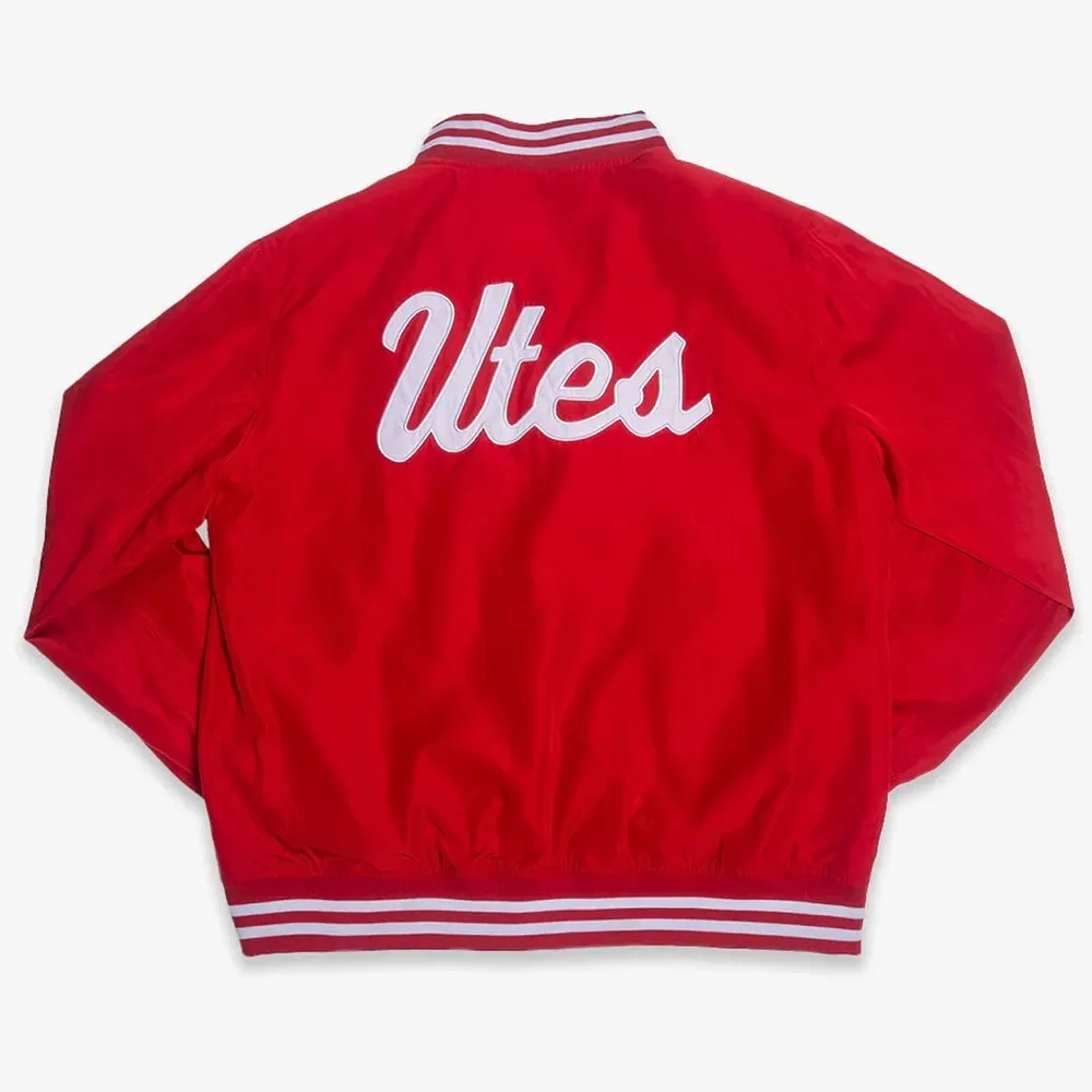 Utah Utes Script Bomber Red Satin Varsity Jacket - Image 2