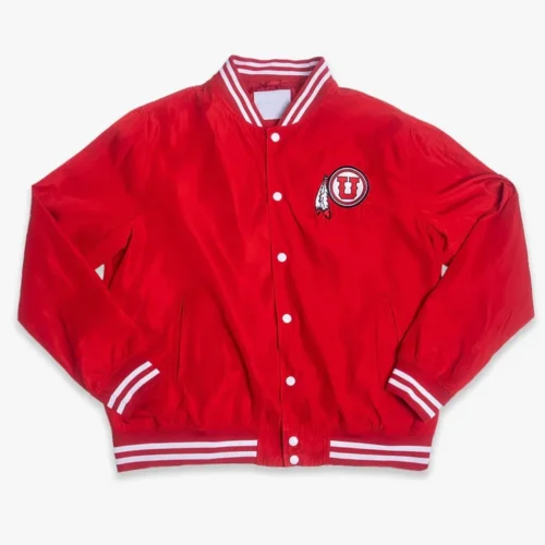 Utah Utes Script Bomber Red Satin Varsity Jacket