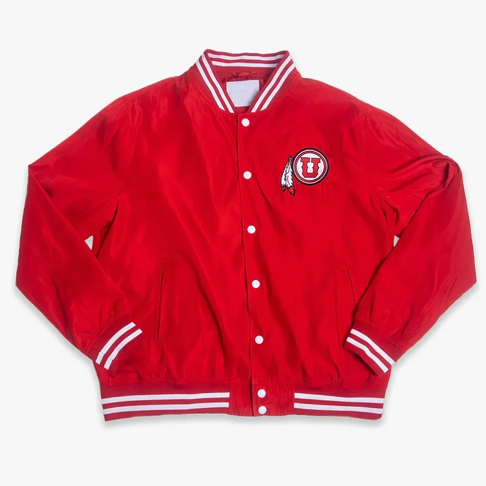 Utah Utes Script Bomber Red Satin Varsity Jacket