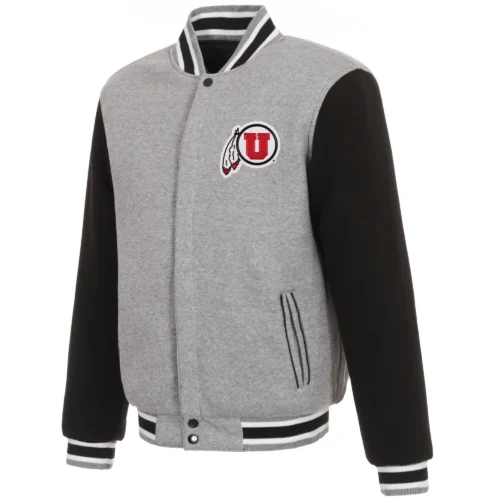 Utah Utes Two Tone Full Wool Gray/Black Varsity Jacket