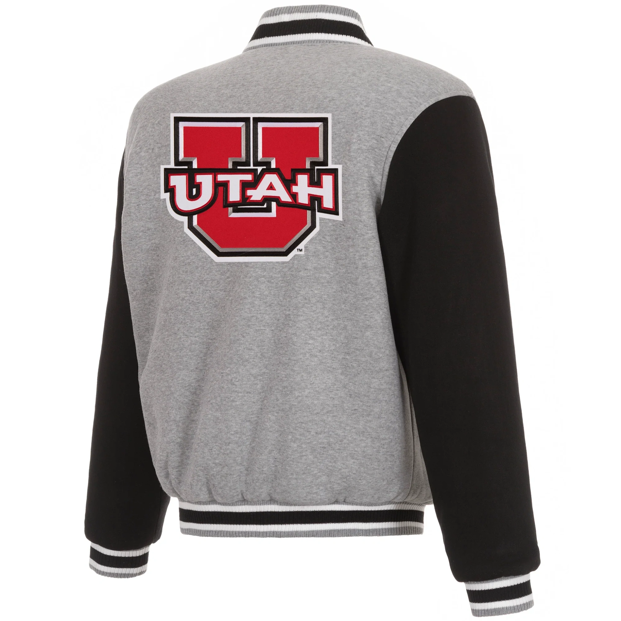 Utah Utes Two Tone Full Wool Gray/Black Varsity Jacket - Image 2
