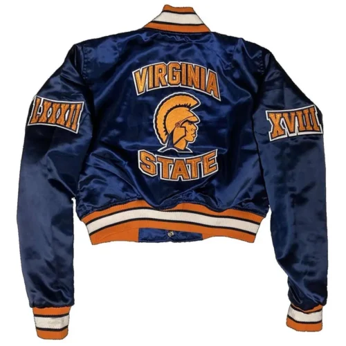Alternative view of Woman's Virginia State Trojans campus Remix Maroon Satin Varsity Jacket