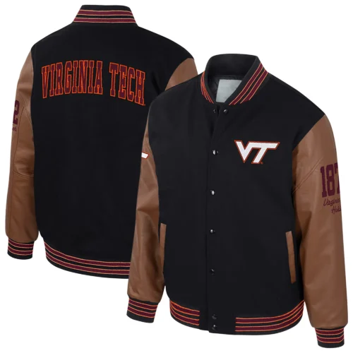 Virginia Tech Hokies Colosseum Letterman Wool & Leather Full-Snap Black/Brown Varsity Jacket - Image 3