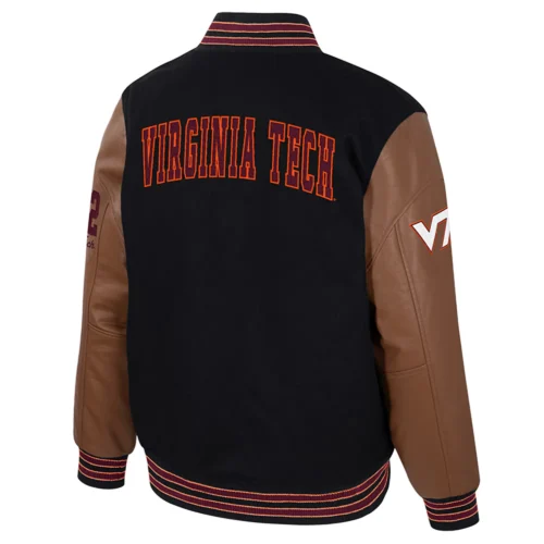 Alternative view of Virginia Tech Hokies Colosseum Letterman Wool & Leather Full-Snap Black/Brown Varsity Jacket