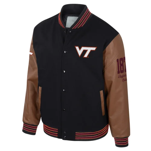 Virginia Tech Hokies Colosseum Letterman Wool & Leather Full-Snap Black/Brown Varsity Jacket