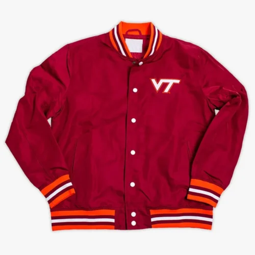 Virginia Tech Hokies Script Bomber Red Satin Varsity Jacket