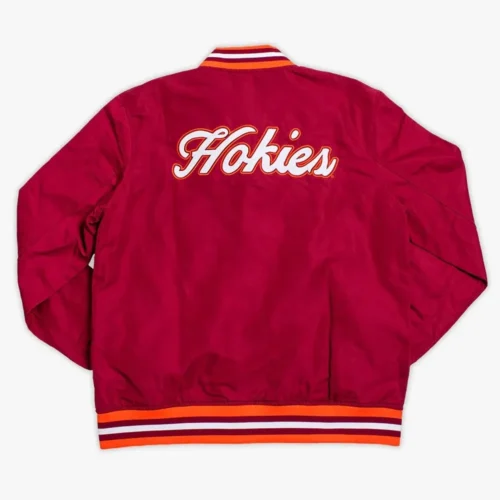 Alternative view of Virginia Tech Hokies Script Bomber Red Satin Varsity Jacket