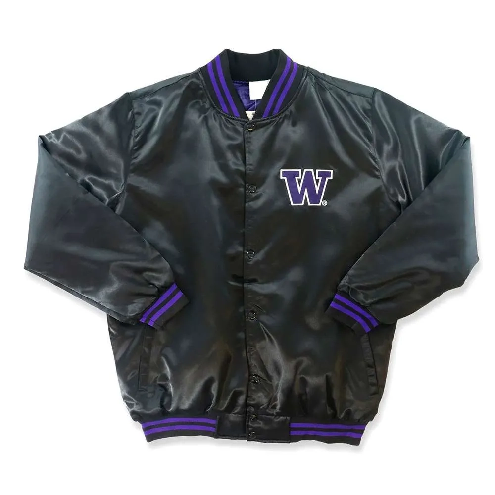 Washington Huskies Vintage Full-Snap Black Satin Varsity Jacket