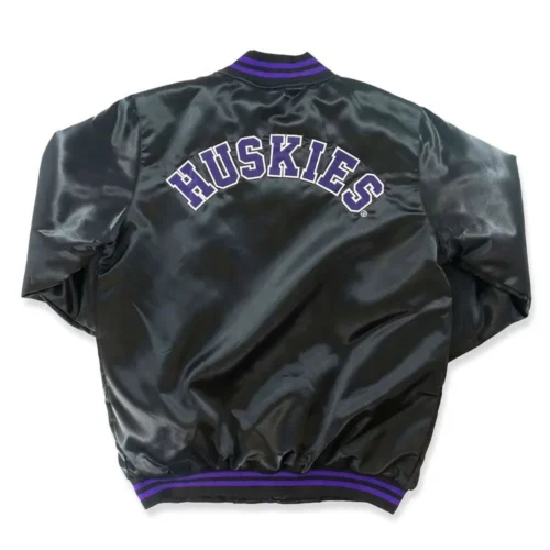 Alternative view of Washington Huskies Vintage Full-Snap Black Satin Varsity Jacket