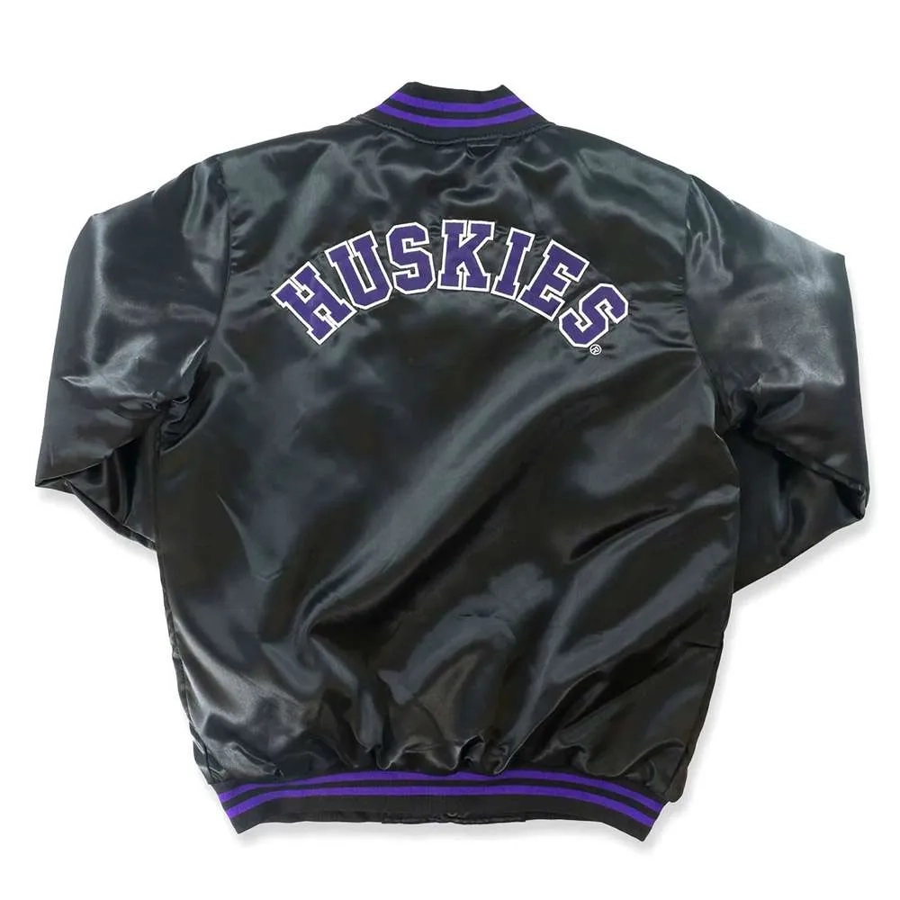 Washington Huskies Vintage Full-Snap Black Satin Varsity Jacket - Image 2