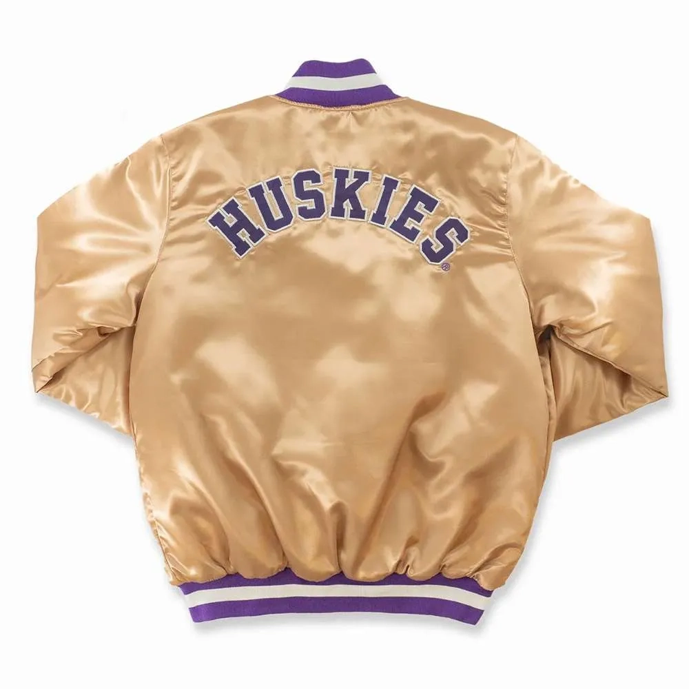 Washington Huskies Vintage Gold Satin Varsity Jacket - Image 2