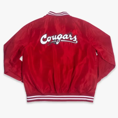 Alternative view of Washington State Cougars Roses Script Bomber Red Satin Varsity Jacket