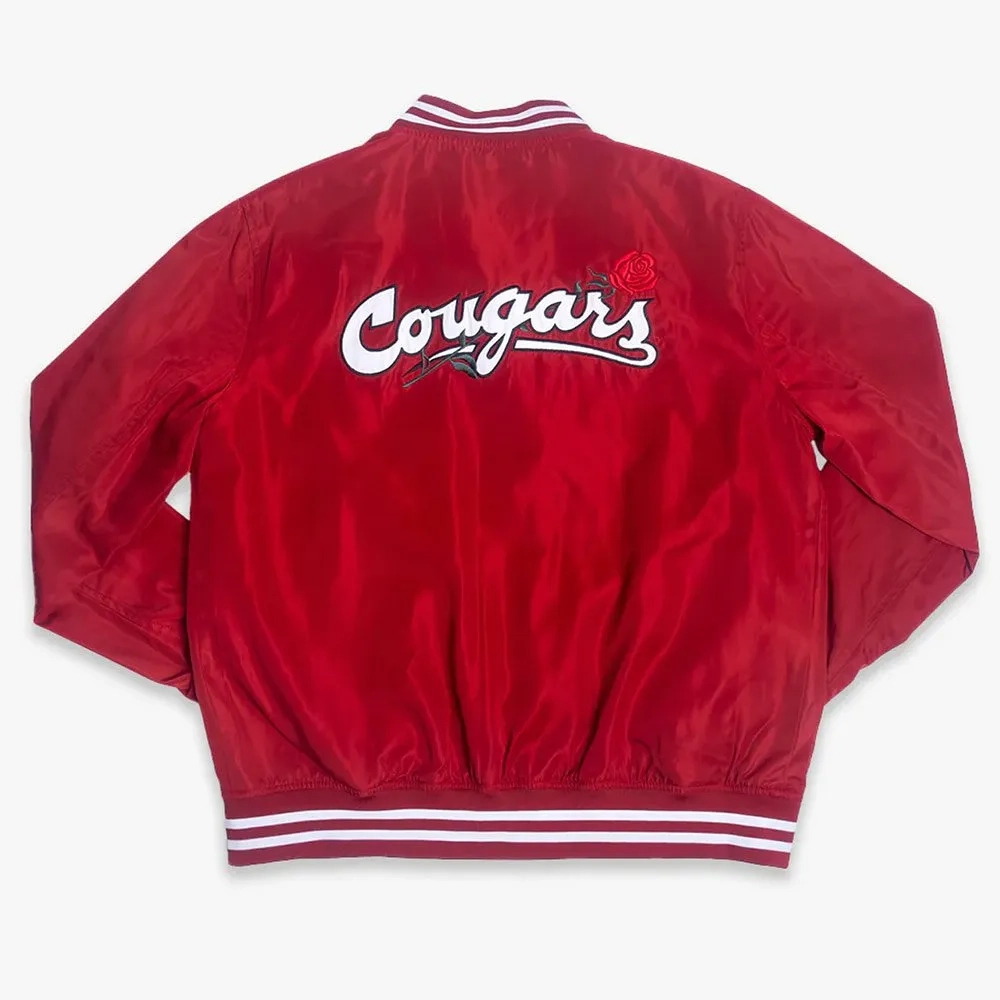 Washington State Cougars Roses Script Bomber Red Satin Varsity Jacket - Image 2