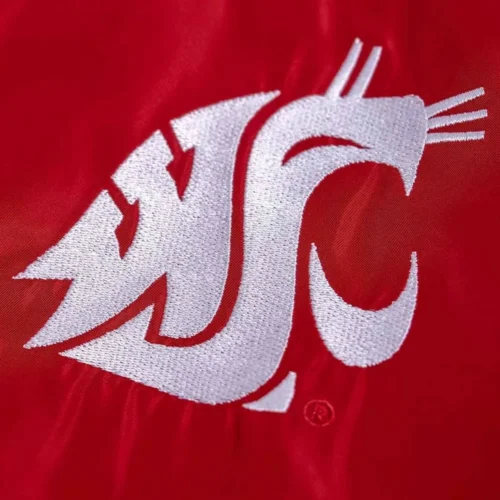 Washington State Cougars Roses Script Bomber Red Satin Varsity Jacket - Image 3