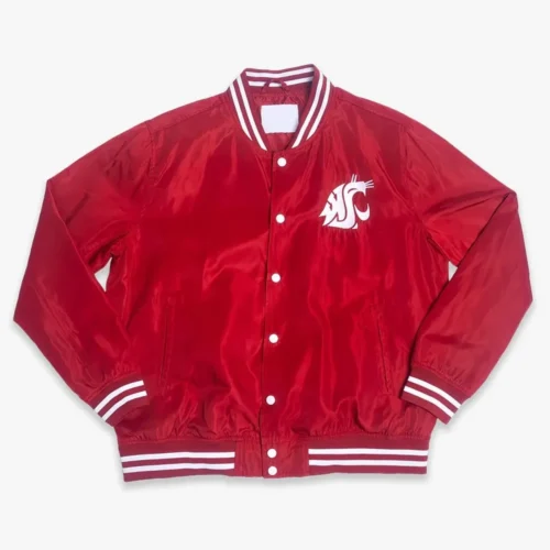 Washington State Cougars Roses Script Bomber Red Satin Varsity Jacket