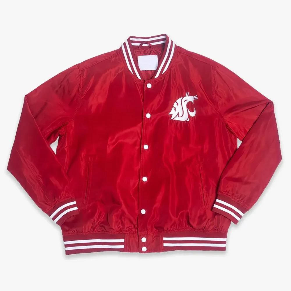 Washington State Cougars Roses Script Bomber Red Satin Varsity Jacket