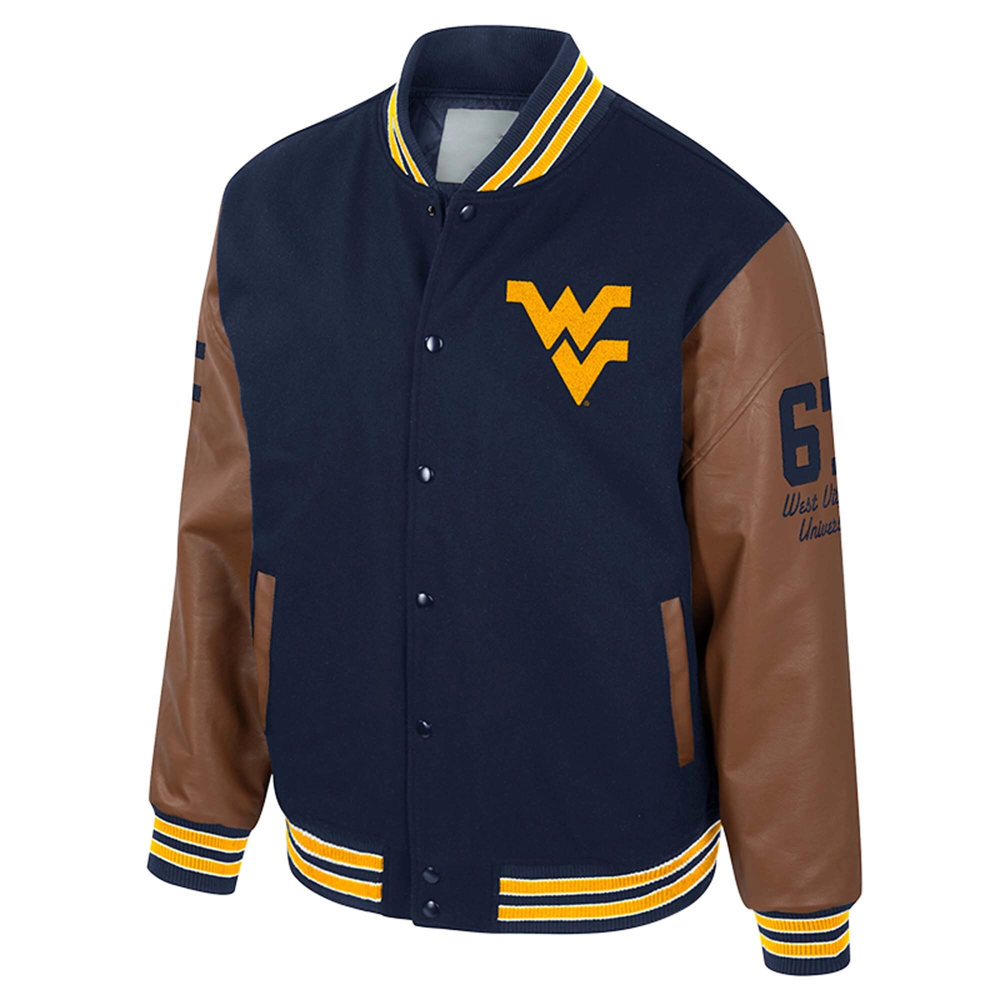 West Virginia Mountaineers Colosseum Letterman Wool & Leather Full-Snap Black/Brown Varsity Jacket