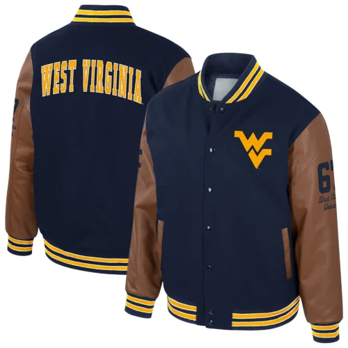 West Virginia Mountaineers Colosseum Letterman Wool & Leather Full-Snap Black/Brown Varsity Jacket - Image 3