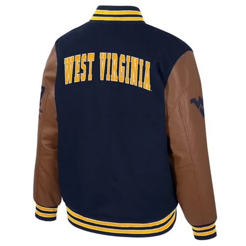 Alternative view of West Virginia Mountaineers Colosseum Letterman Wool & Leather Full-Snap Black/Brown Varsity Jacket