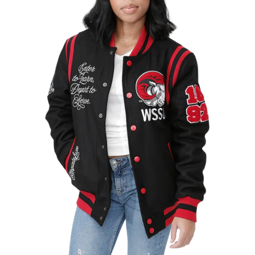 Winston-Salem State Rams Black Wool Bomber Varsity Jacket