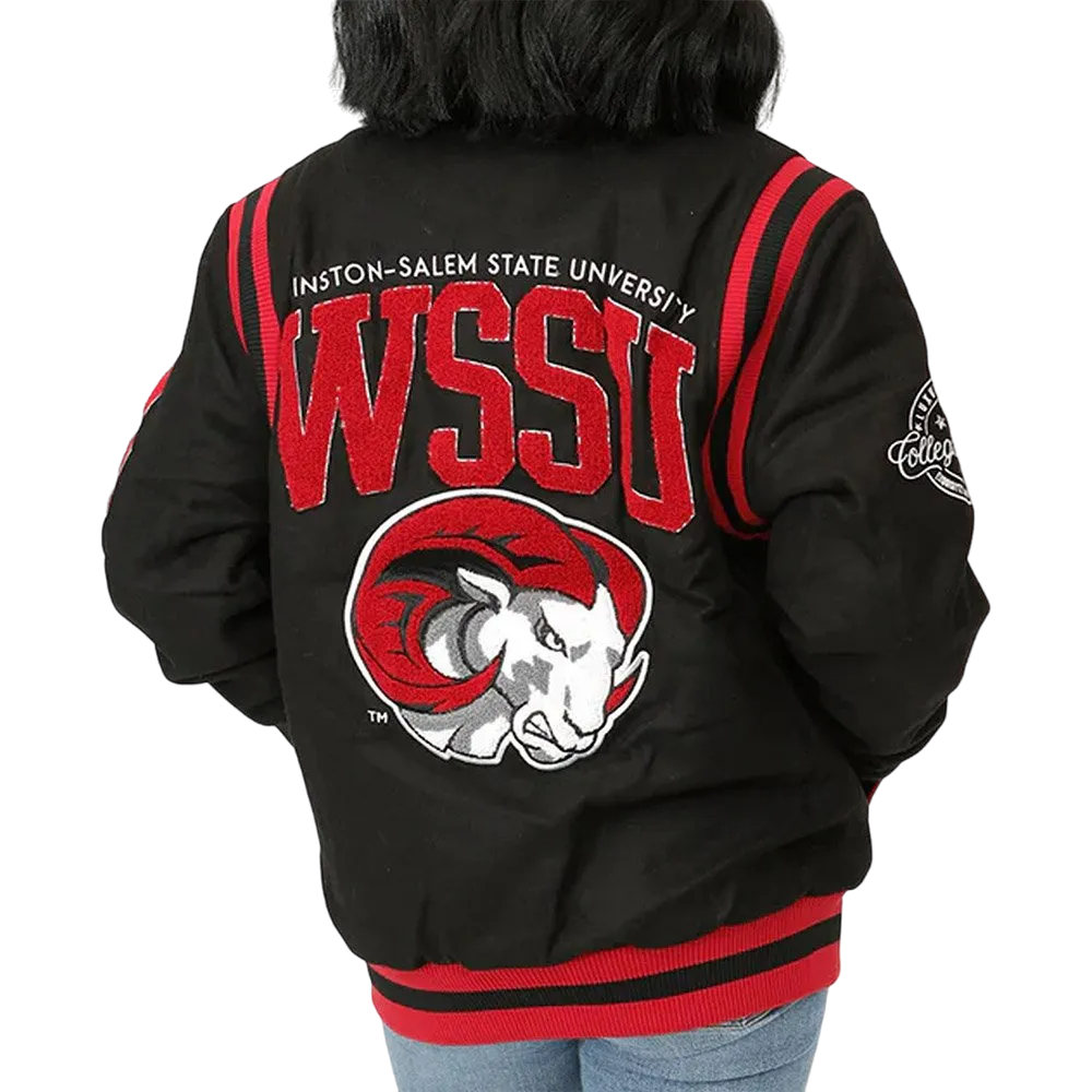 Winston-Salem State Rams Black Wool Bomber Varsity Jacket - Image 2