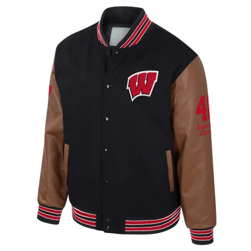 Wisconsin Badgers Colosseum Letterman Wool & Leather Full-Snap Black/Brown Varsity Jacket
