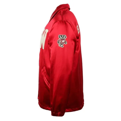 Wisconsin Badgers Windbreaker Red Satin Varsity Jacket - Image 4