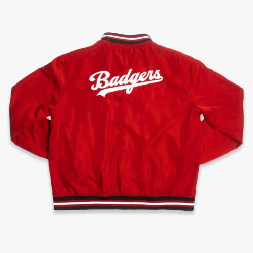Alternative view of Wisconsin Badgerse Vintage Script Bomber Red Satin Varsity Jacket